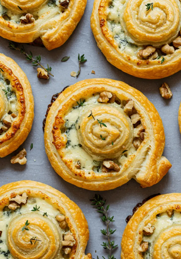 Blue Cheese Walnut Thyme Puff Pastry Twirl