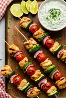 Grilled Chicken and Veggie Skewers with Herb Dip