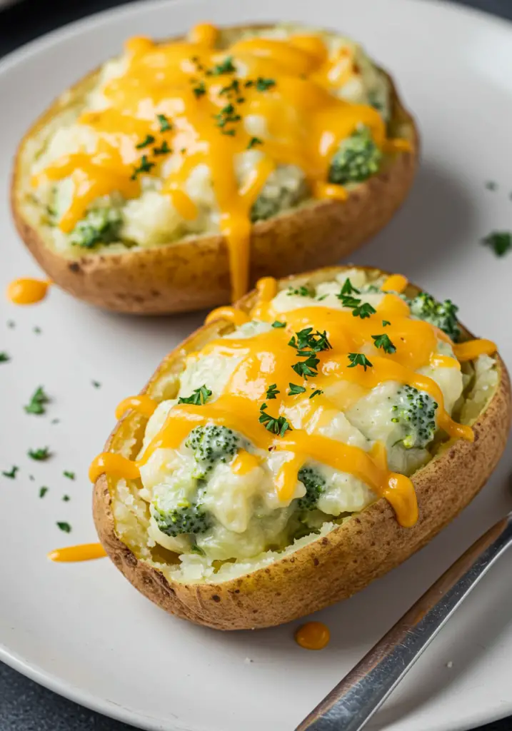 Cheesy Baked Potatoes with Broccoli Cheese Sauce