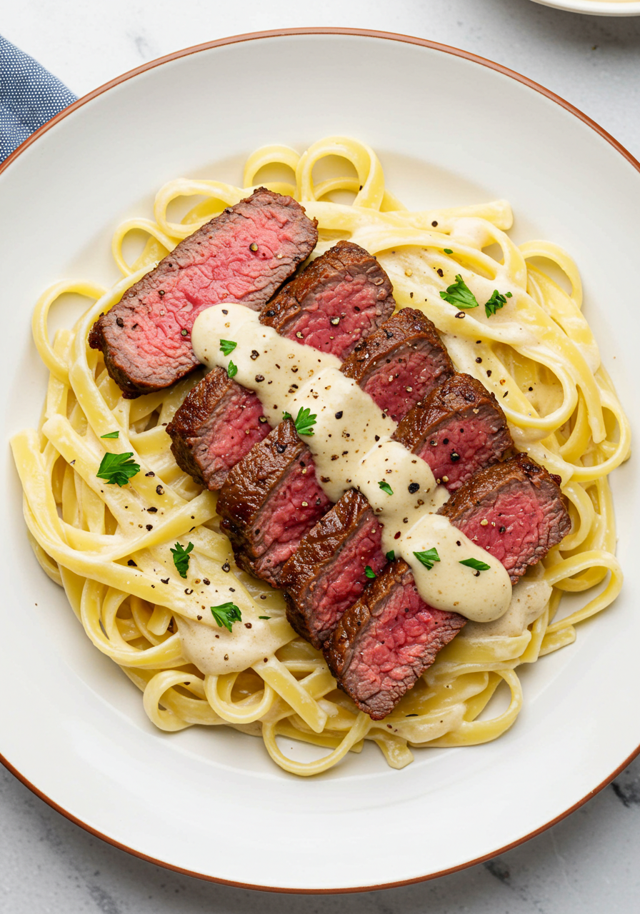Creamy Garlic Steak Alfredo