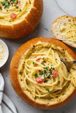 Spaghetti Garlic Bread Bowls