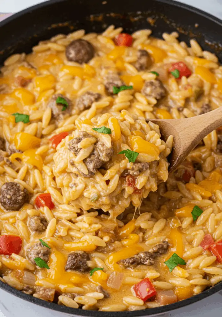 One-Pot Cheeseburger Orzo Skillet