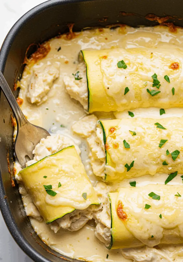 Zucchini Chicken Alfredo Roll Ups