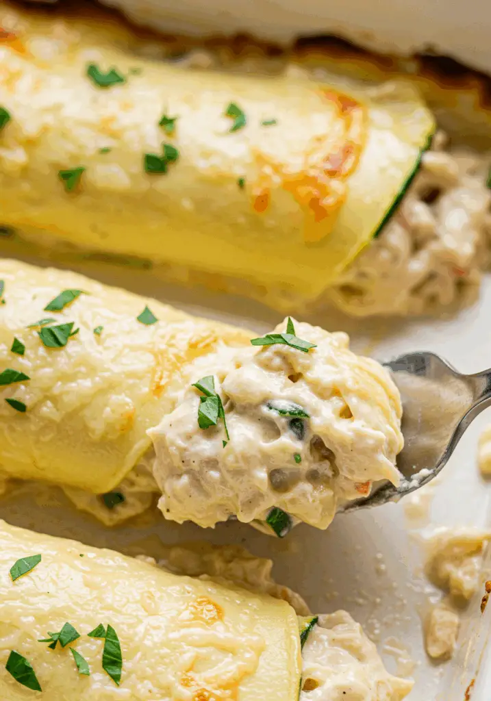 Zucchini Chicken Alfredo Roll Ups