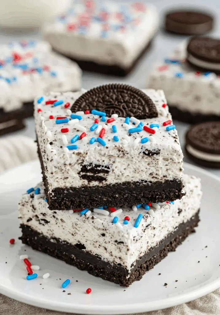 No Bake Fireworks Oreo Cheesecake Bars