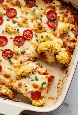 Roasted Cauliflower Pizza Casserole