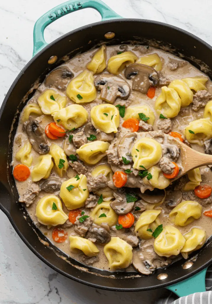Creamy Beef and Mushroom Tortellini Skillet
