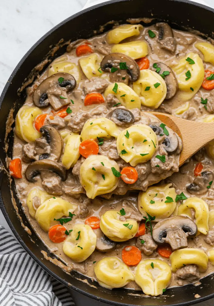 Creamy Beef and Mushroom Tortellini Skillet