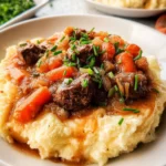 Fall Apple Cider Stew over Mashed Potatoes