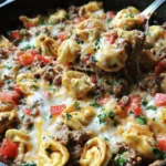 One Pot Tortellini and Ground Beef Skillet Casserole